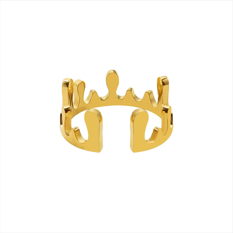

Korean Finger Jewelry Titanium Steel 18K Lava Water Drop Crown Opening Ring Open Water Drop Crown Finger Rings For Ladies