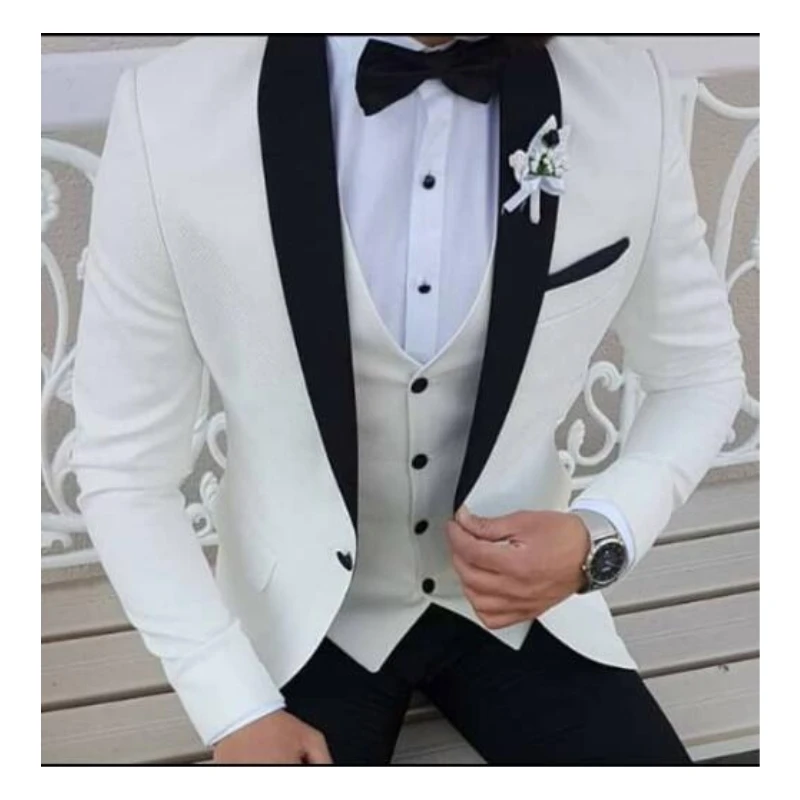 

2022 Latest Coat Pant Designs White men Suits Black Shawl Lapel Formal Tuxedo Wedding Suits For Men Prom Party Dress With Pants, As picture or custom color