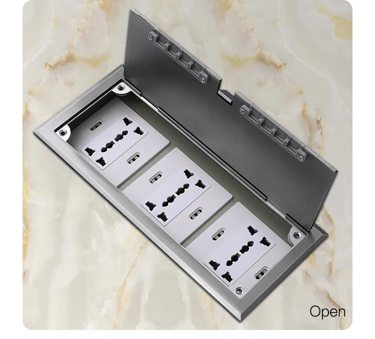 Three commercially customizable stainless steel open floor socket boxes