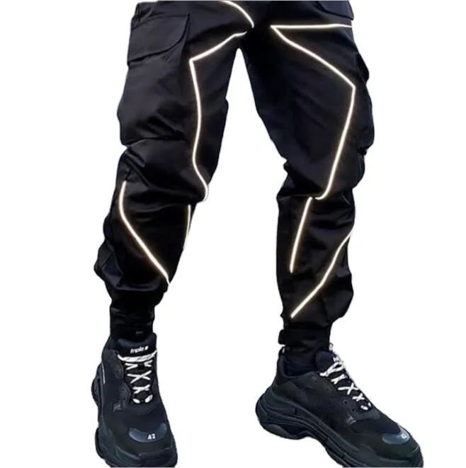

2021 spring new reflective strip men's fitness sports multi-pocket overalls, Customized color