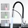 #HK6001L hot sale fashion led light gooseneck taps flexible hose kitchen sink mixer tap faucet