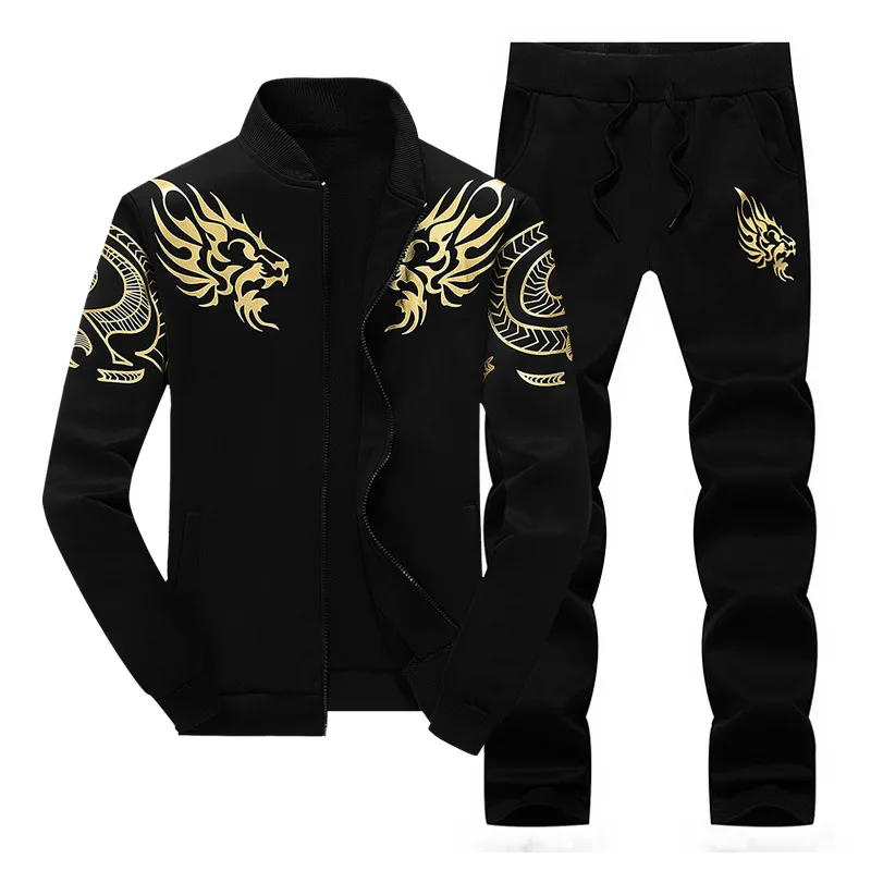 

Autumn new design fashion print bomber jackets high waist pants sets plus size men track suits man 's suit, As picture or customized