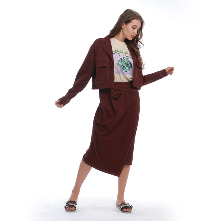 

Wholesale Unique Cut Women's Girls' Knitted Two Piece Skirt Set Women Skirts for Autumn and Winter