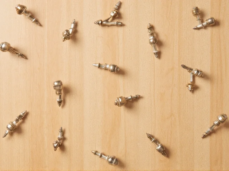 Bolt wall hooks arranged in geometric pattern on wooden surface