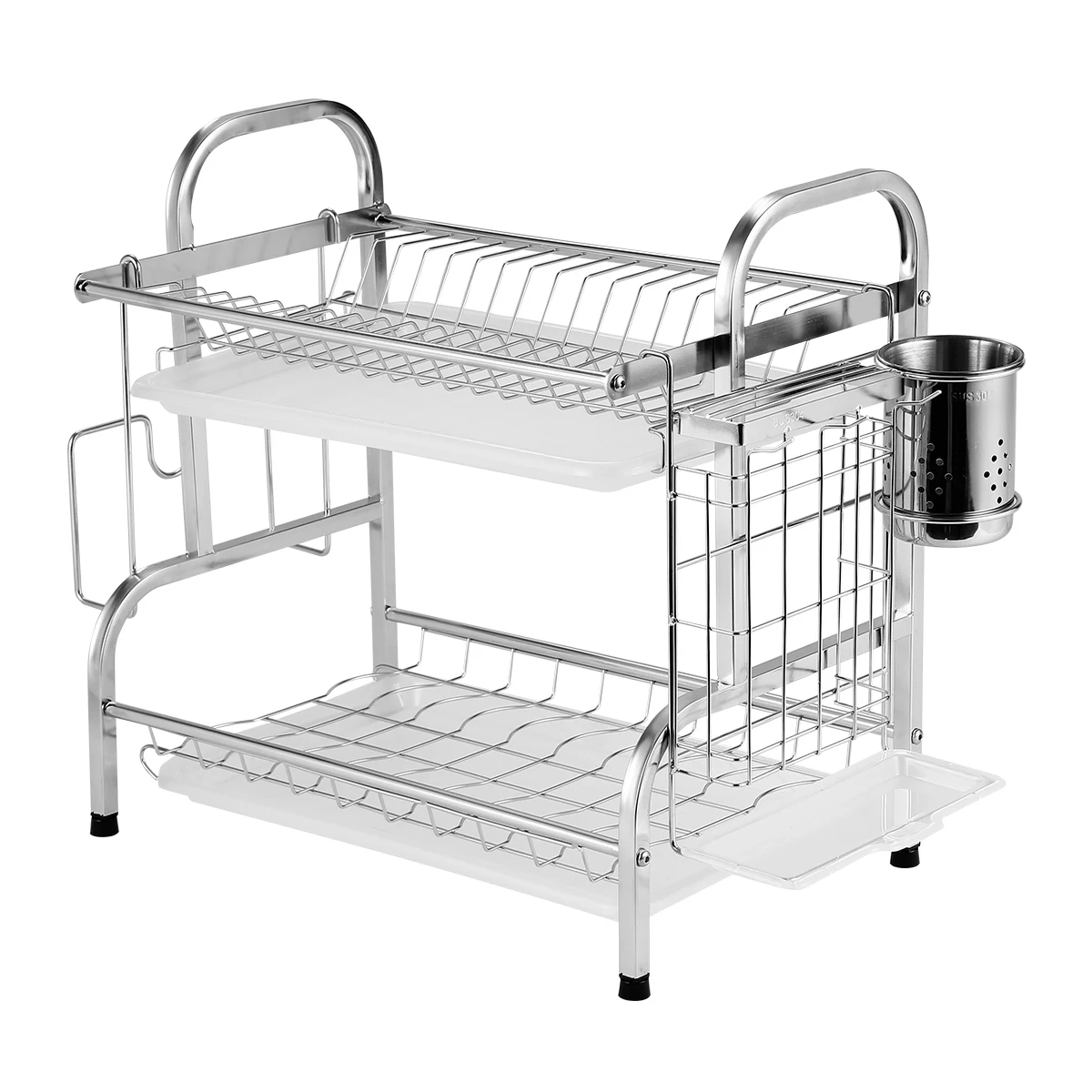 

ORZ hot sell 2 tier dish drying rack stainless steel plate rack kitchen utensils holder drainer drying rack, Silver