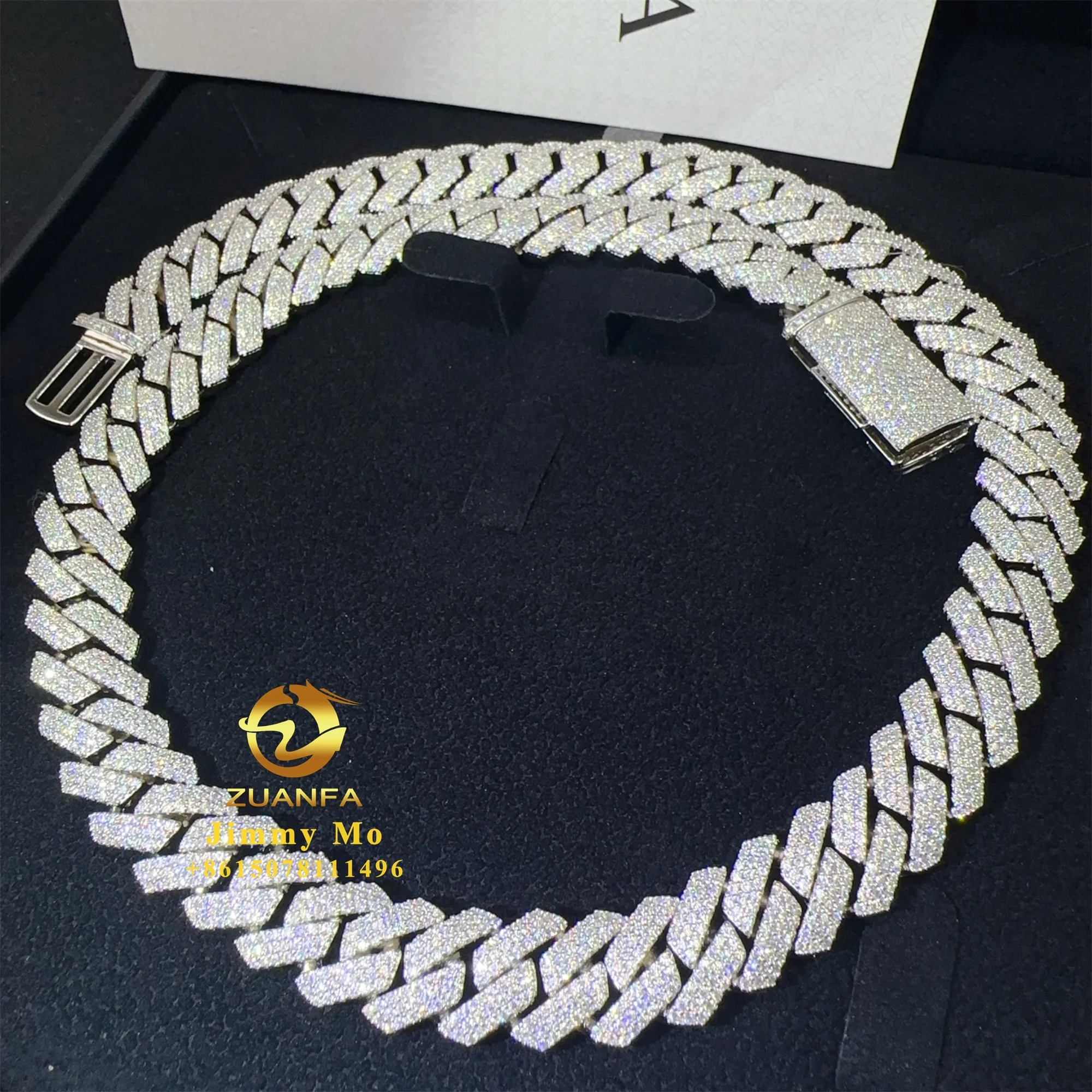 

Fashion Man Hip Hop Jewelry 925 Sterling Silver 14mm 3Rows Iced Out VVS1 Moissanite Diamond Miami Cuban Link Chain Bracelet Set