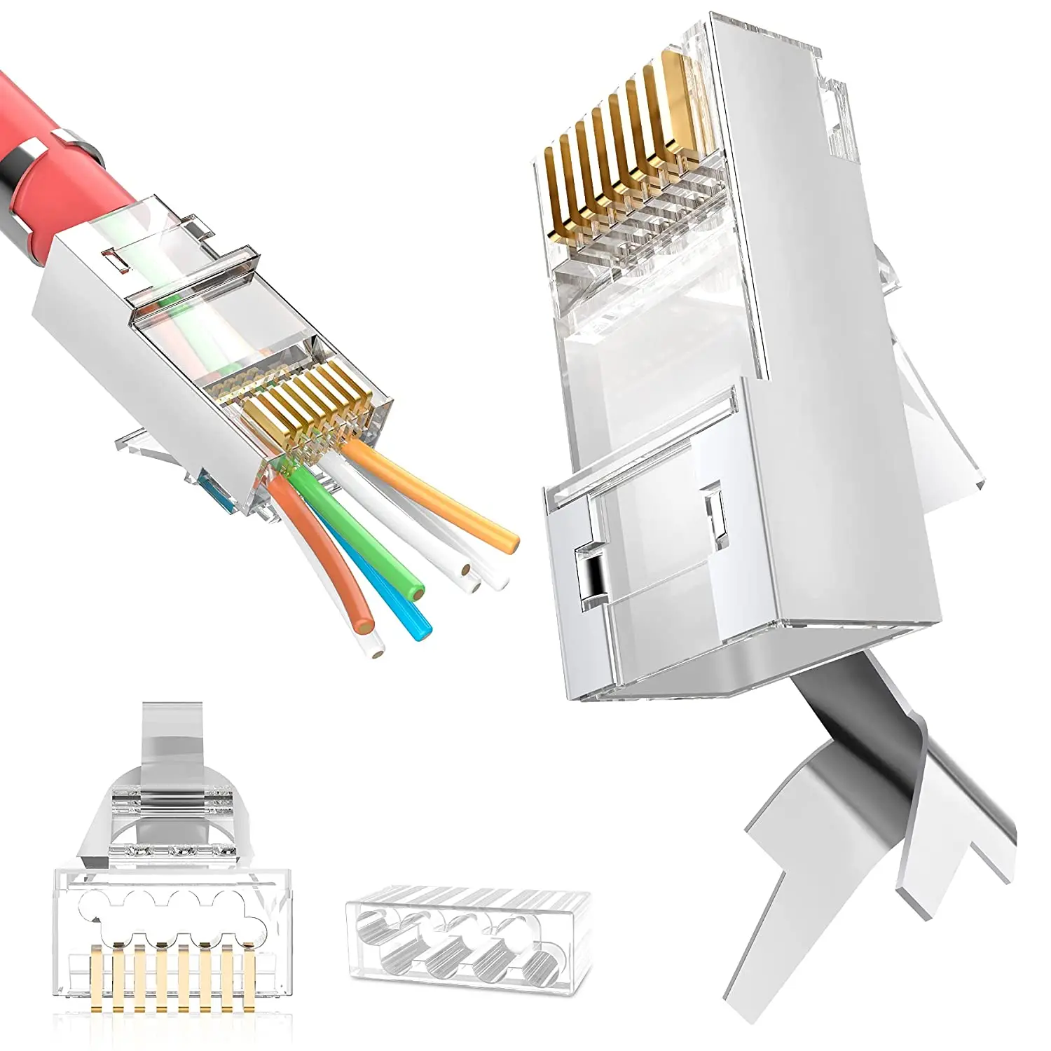 

ethernet network cable utp ftp 8 pin 8p8c modular cat 7 rj 45 pass through plug cat7 plug RJ45 connector