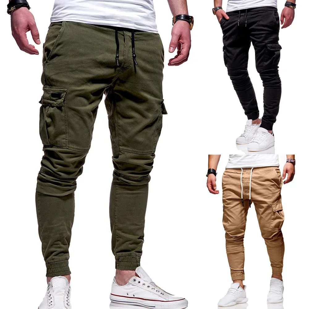 

2019 Wholesale Outdoor Sports Clothing Men's Casual Slim Fit Stretch Jogger Sports Pants, Khaki,grey,dark grey,black,arm green