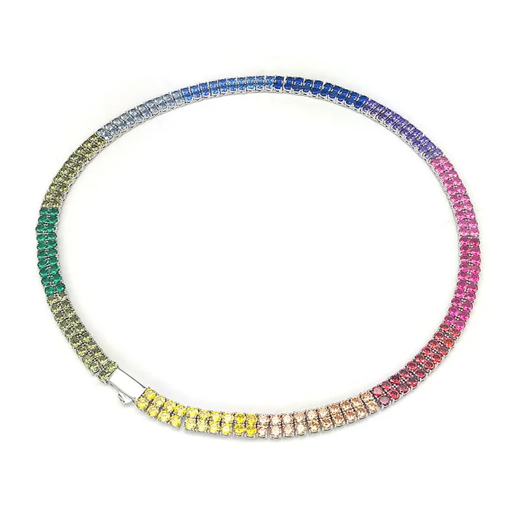 New Women Men Iced Out Rainbow Choker 4mm Tennis Necklace Multi Colored Chain CZ Jewelry Initial Charm Custom Necklace