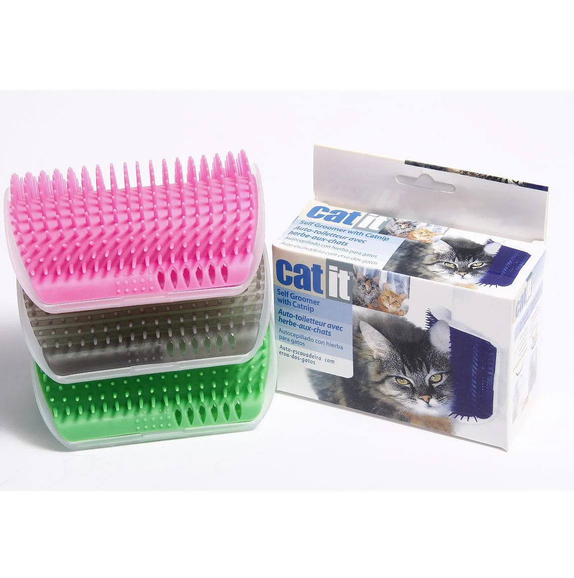

Wholesale Cat Self Groomer Cats Corner Massage Comb Grooming Brush Tool with Catnip Pouch, Blue, green, pink, gray