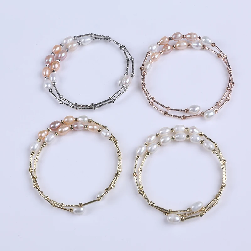 

Genuine Natural Freshwater Pearl Bracelet 6-7mm Rice Shape Pearl Real Fresh Water Pearl Bracelet, Pink,white, purple