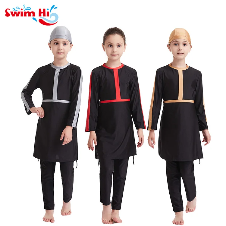 

New Kids Girls Muslim Swimwear Islamic Modest Swimming Burkini Swimsuit Costume Girls 2pc Full Coverage Long Sleeve Swimsuits