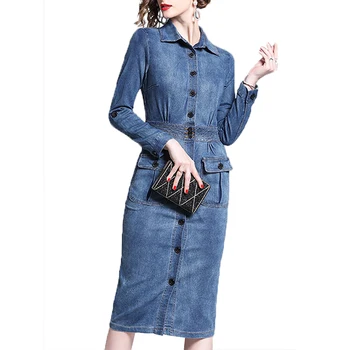 long sleeve denim midi dress