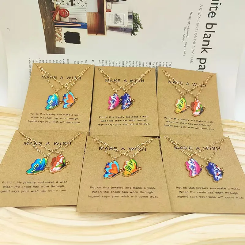 

Wholesale New Design Fashion Coloful Butterfly Pendant Alloy Necklace Jewelry