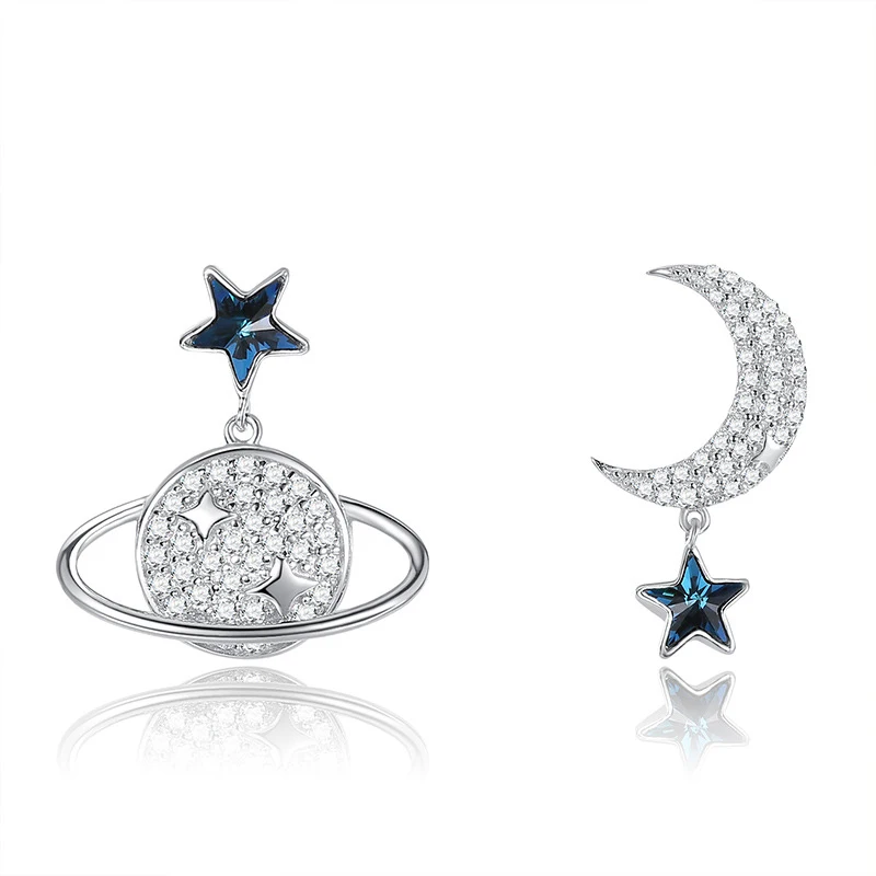 

RINNTIN SWE16 Moon Star Ear ring Women 925 Sterling Silver Jewelry Wholesale