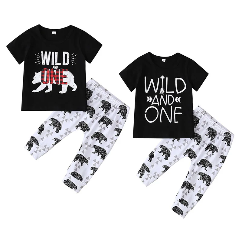

2020 Wild one christmas graphic print pant outfit fasion infant baby boys clothing sets, As picture show
