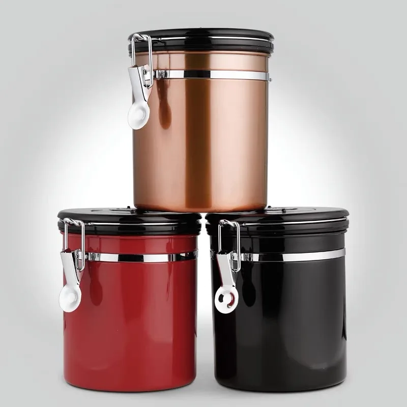 

China Supplier Factory New Product Copper Stainless Steel Container Airtight Coffee Bean Canister With Co2 Value, Customized color