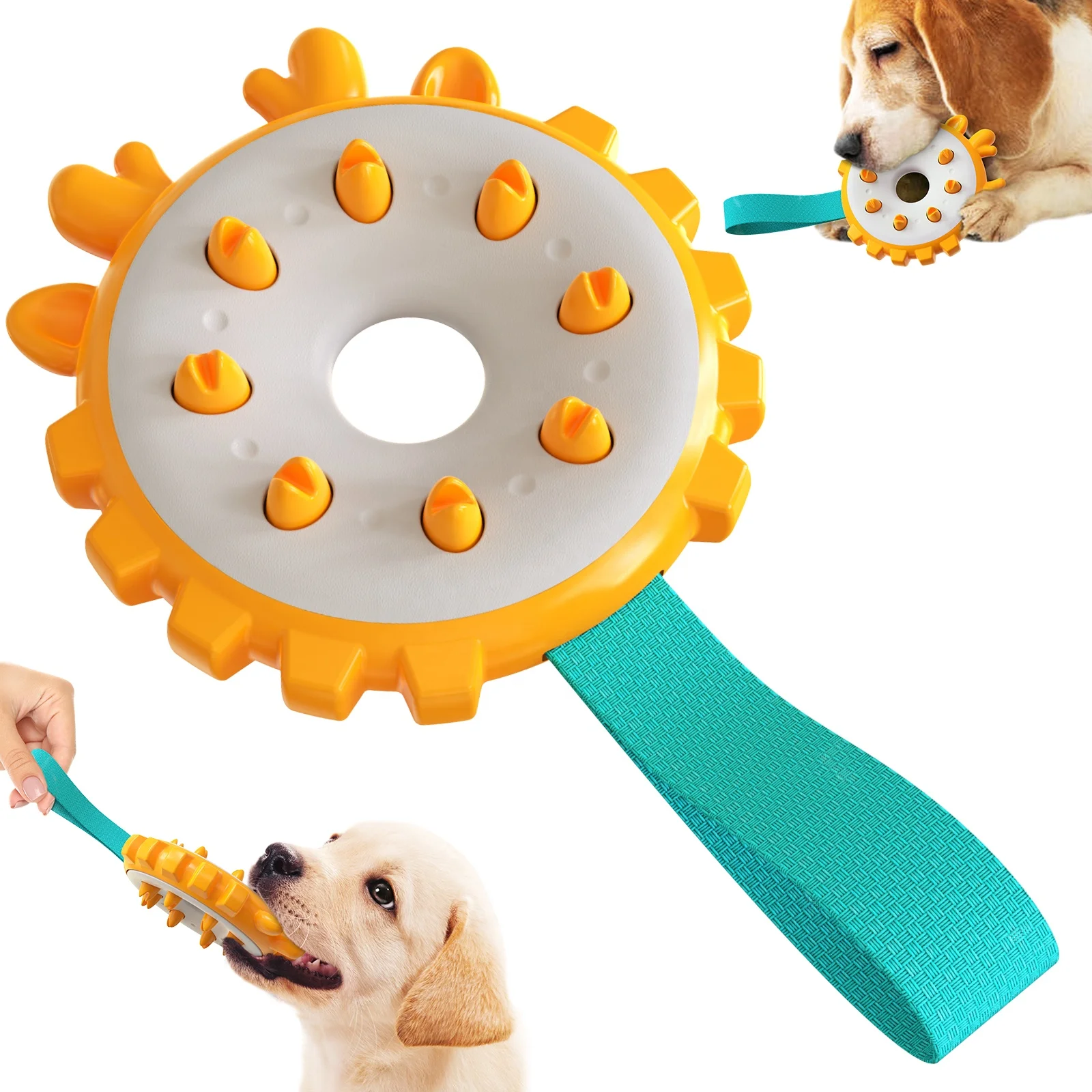 

Secure Amazon best-selling training bite resistant dog molar toyset round ring toothbrush outdoor natural rubber dog big chew to, Yellow,green,blue,orange