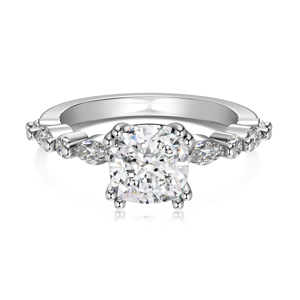 Dylam Dainty Charm Sterling Silver Rhodium Plated Marquise Square 8A Crushed Iced Out Cut Cubic Zirconia Women Dress up Rings
