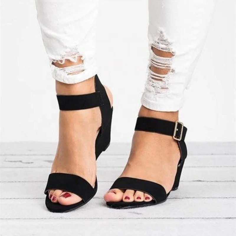 

Women Buckle Strap Shoes Lady Wedges High Heel shoes Fashion Female Sandal New Style Party Sandals For Ladies