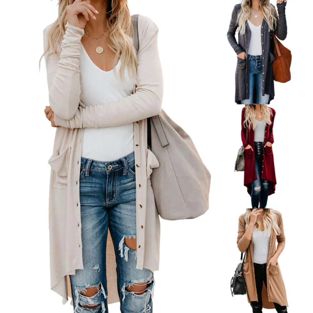 

Female Long Sweater Popcorn Cardigan Casual Cardigans For Women Knitwear Pocket