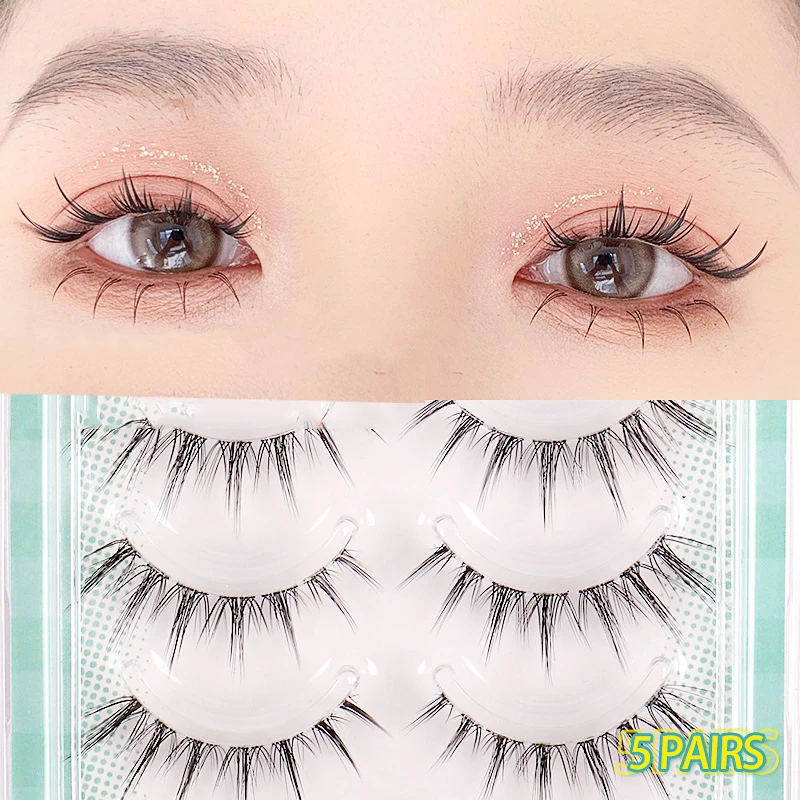 

5 pairs 3D Faux Mink Lashes Natural False Eyelashes Fluffy Soft Wispy Volume Cross Little Devil Sharpened Lashes MaKeup Tools