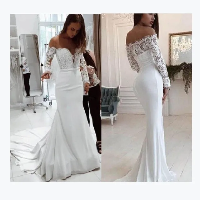 

Fashion Lace Embroidered Bride party Gown Bondage Low Back Wedding Dress White, Solid color