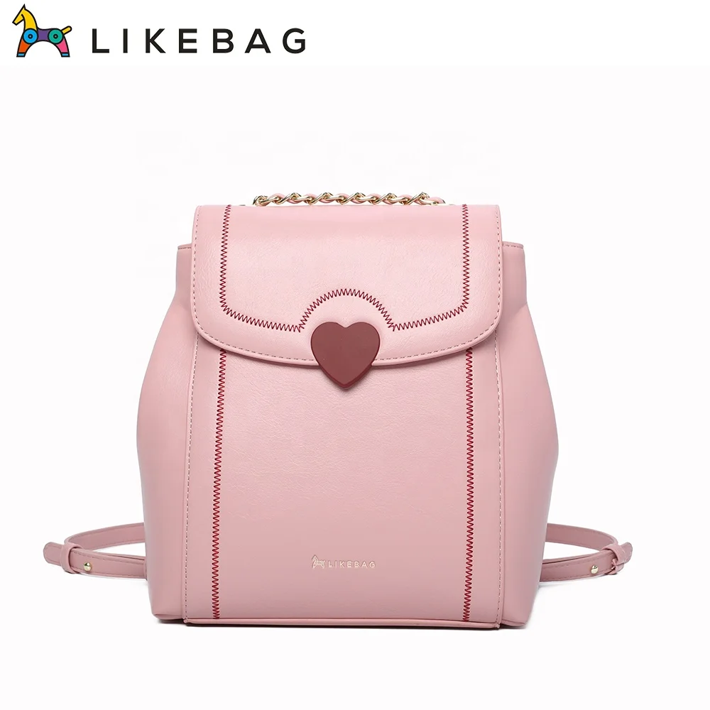 

LIKEBAG new Fashion casual female bag peach heart lock embroidery thread pu leather chain handBags for women