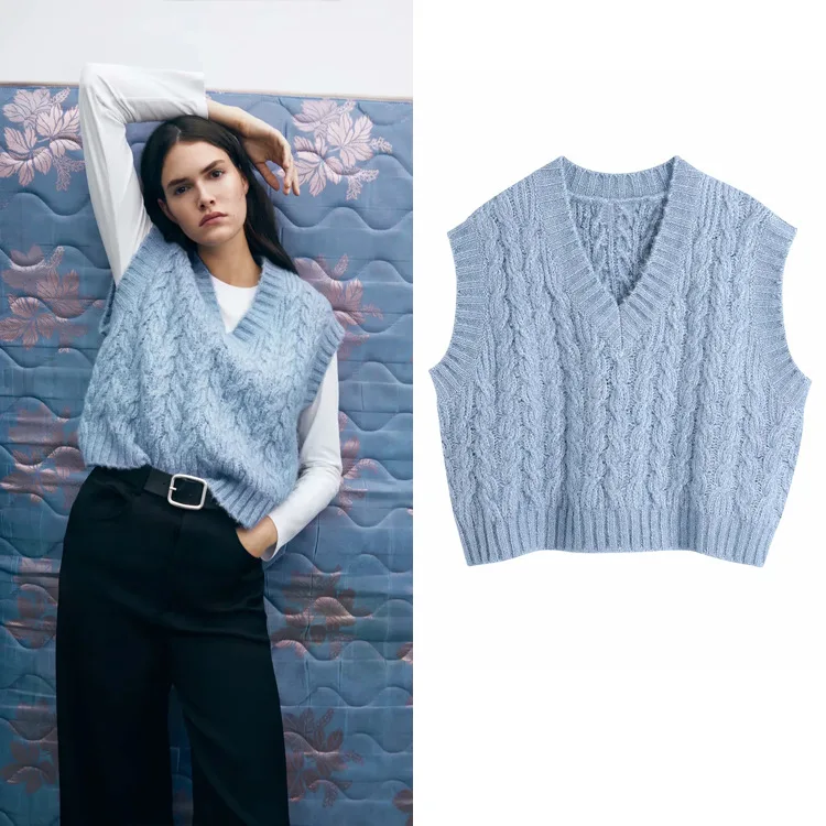 

Women V-Neck Sleeveless Sweaters Vest Shorts Knit Suit Knitted Two Piece Set