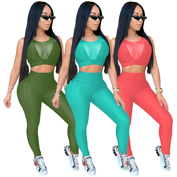 

2 Piece Yoga Set Women Fitness Gym Clothing Sportswear Mesh Workout Sport Tracksuit Yoga Running Gym Suits