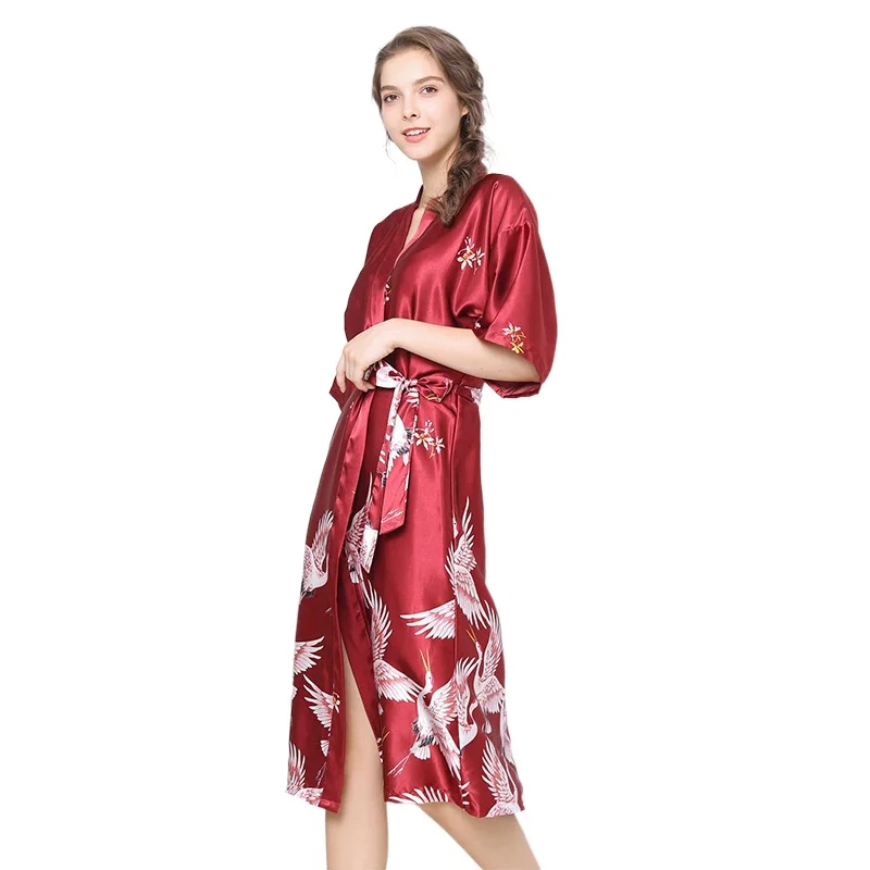 

Summer Wedding Ice Silk Pajamas Bridal Dressing Gown Long Short-sleeved Silk Ladies Home Service Palace Style Night Gown