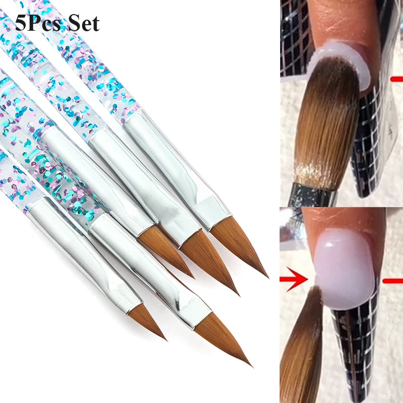 

5Pcs/set 11/13/15/17/19mm UV Gel Builder Painting Dotting Pen Carving Tips Manicure Salon Tools Brushes Nail Art Crystal Brush