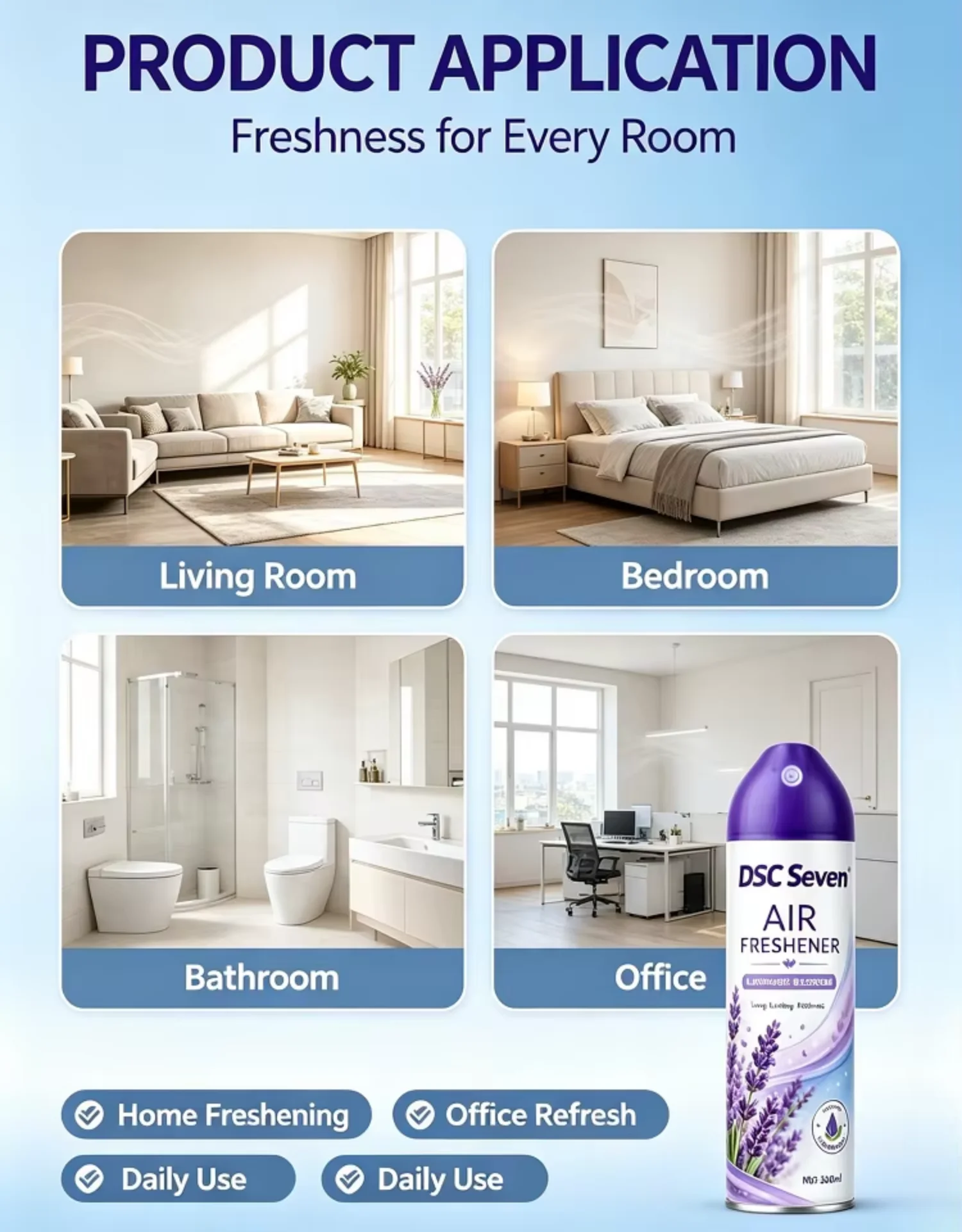 Private Label Lavender Scented Eco-Friendly Long-Lasting Aerosol Spray Air Freshener for Home & Office Use
