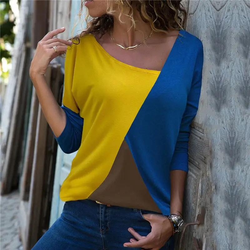 

Rogi Autumn Long Sleeve Blouse Women 2020 Casual Skew Collar Patchwork Shirt Slim Office Lady Blouses Basic Tops Tee Blusas 2XL