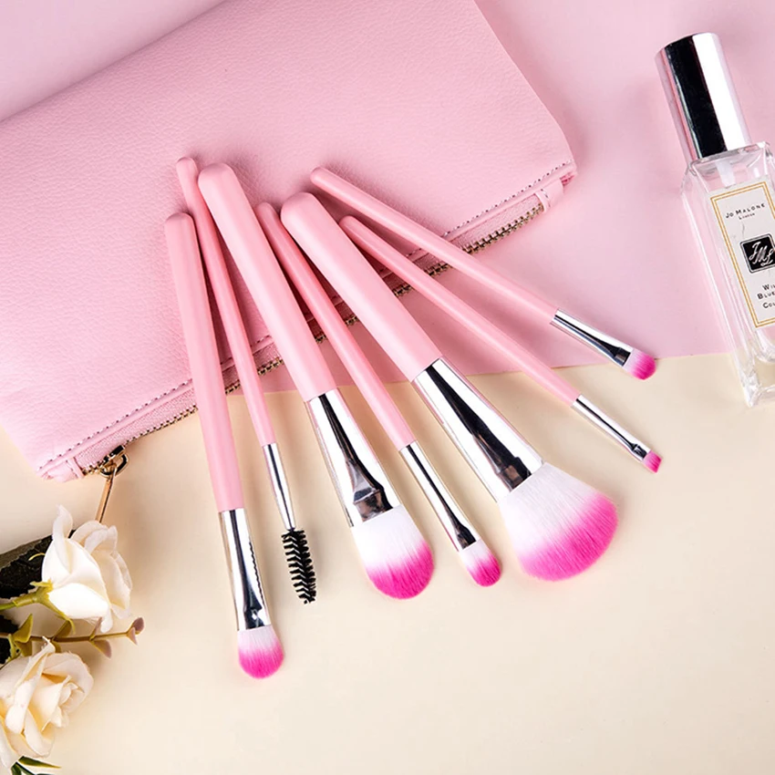 

7 piece pink makeup brushes manufacturers china best seller brush set with bag