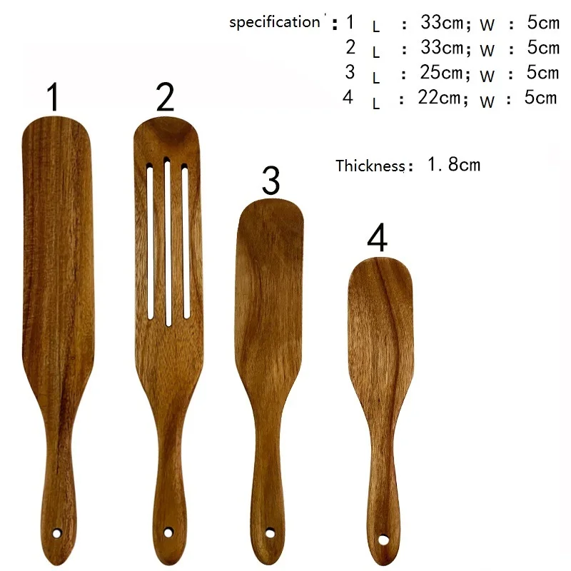 

2021 hot selling 4pcs set for cooking natural Teak Wooden spatula kitchen utensils, Natural color