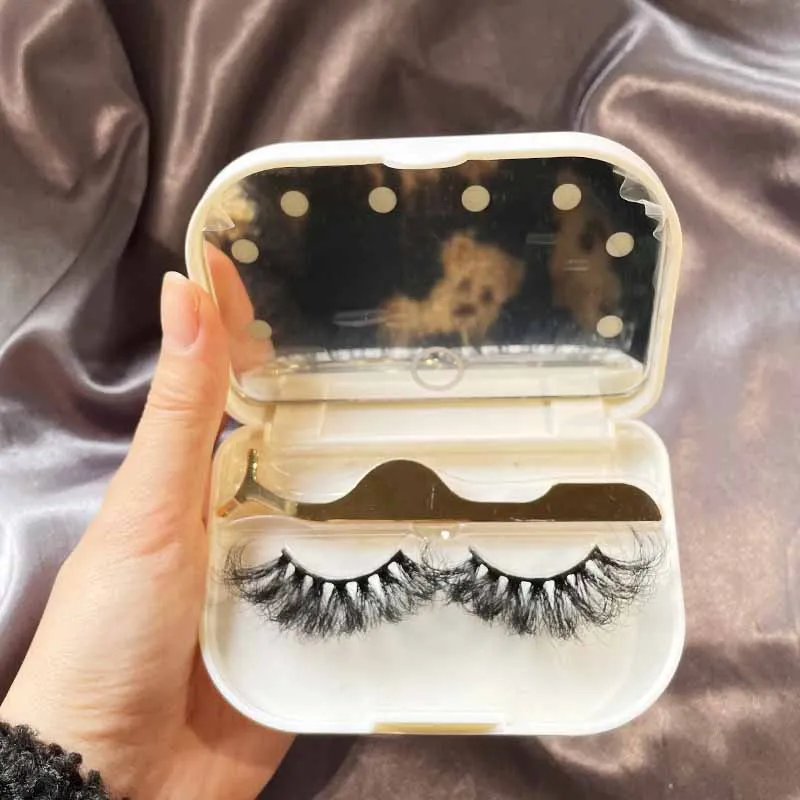 

New design LED light mirror case wholesale bottom 3d mink eyelash fluffy lashes custom luxury lash packaging box vendors, Natural black