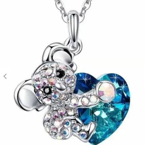 

Fashion Cute Koala Necklace Blue Crystal Animal Necklace Lady Pendant