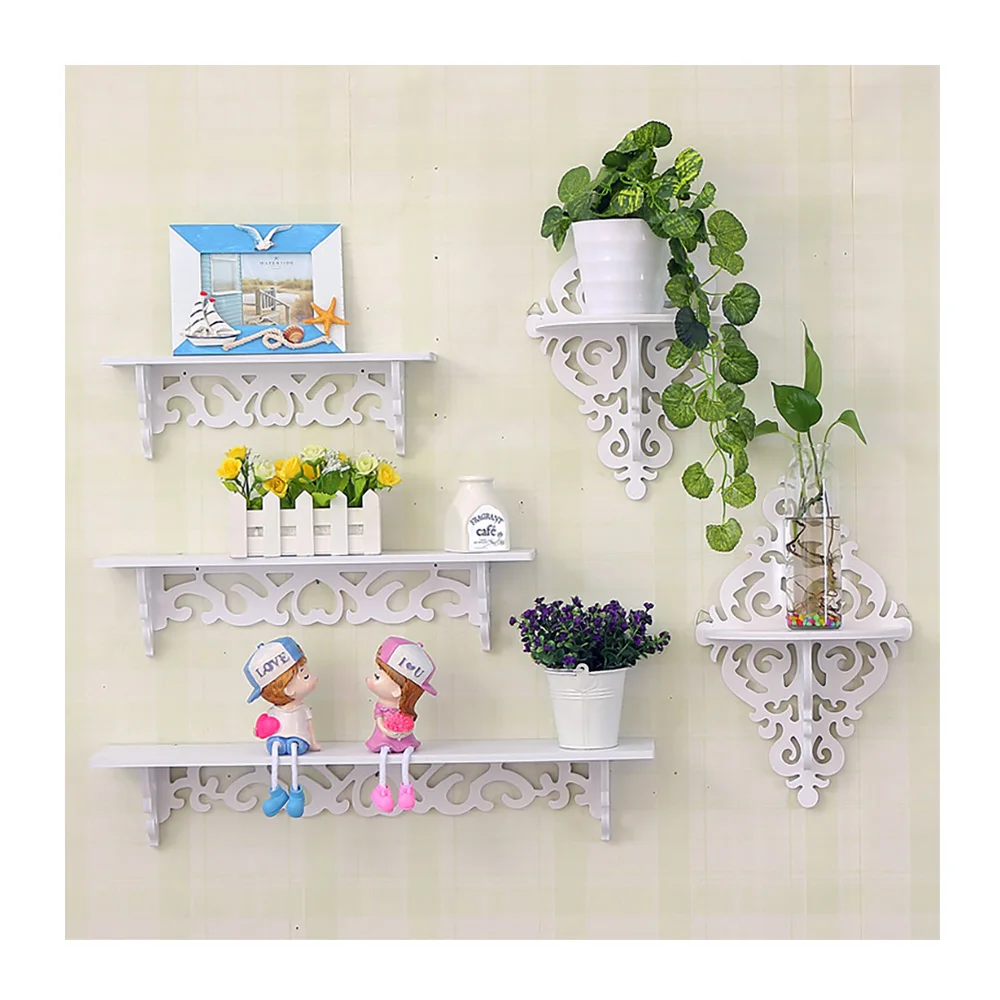 

JX- Creative DIY living room partition floating shelf wall hanging decoration rack elegant european style carved wall shelf, White