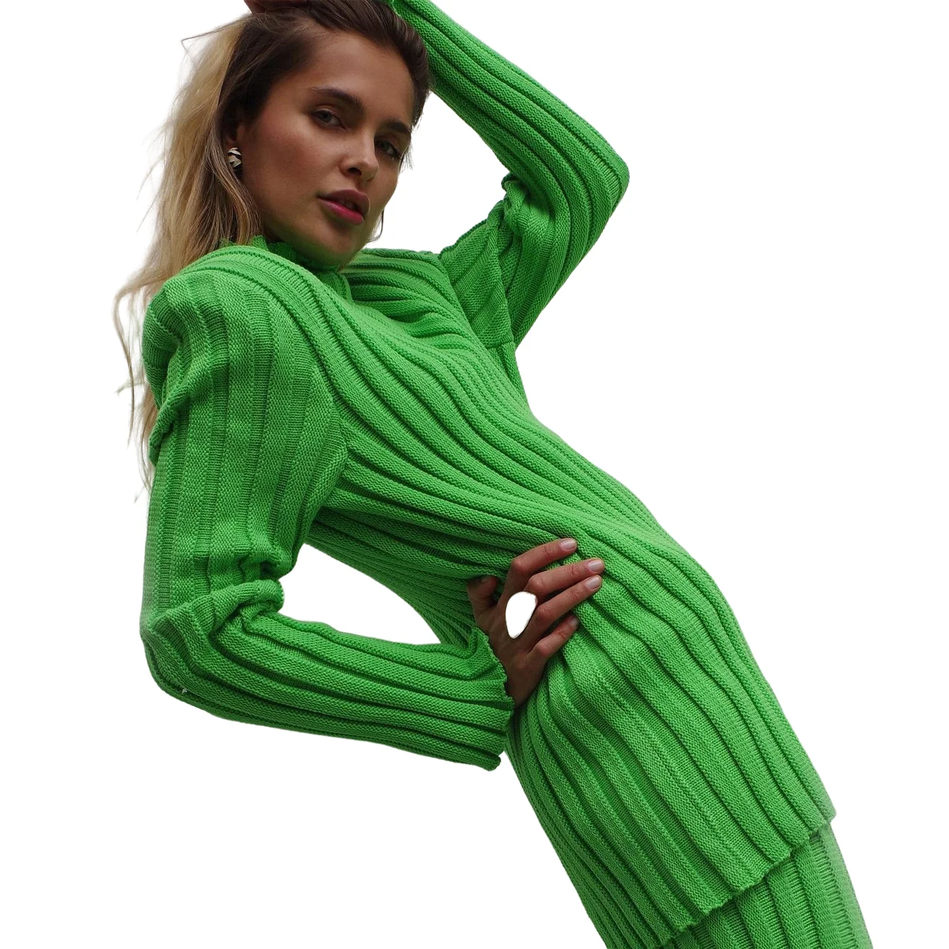 

New Arrival 2022 Women Lounge Wear Set Long Sleeve Sweater and Pants Two Piece Set Turtleneck 2 Piece Knit Sweater Sets