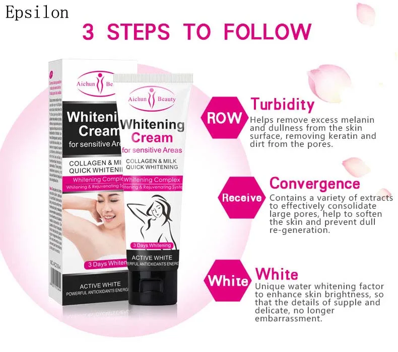 

Epsilon 3 Day Skin Lightening Whitening Body Face Cream Private Part Intimate Armpit Bleaching Cream, Milk white