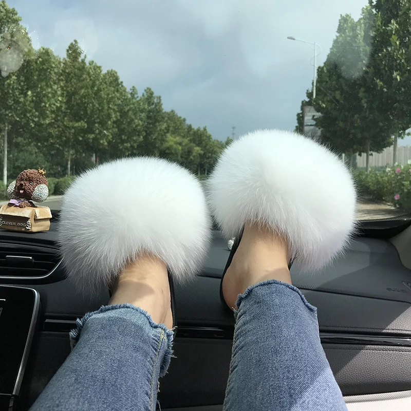 

Wholesale fur slippers custom colorful real fox fur sandals fashion fur slides slippers, Customized color