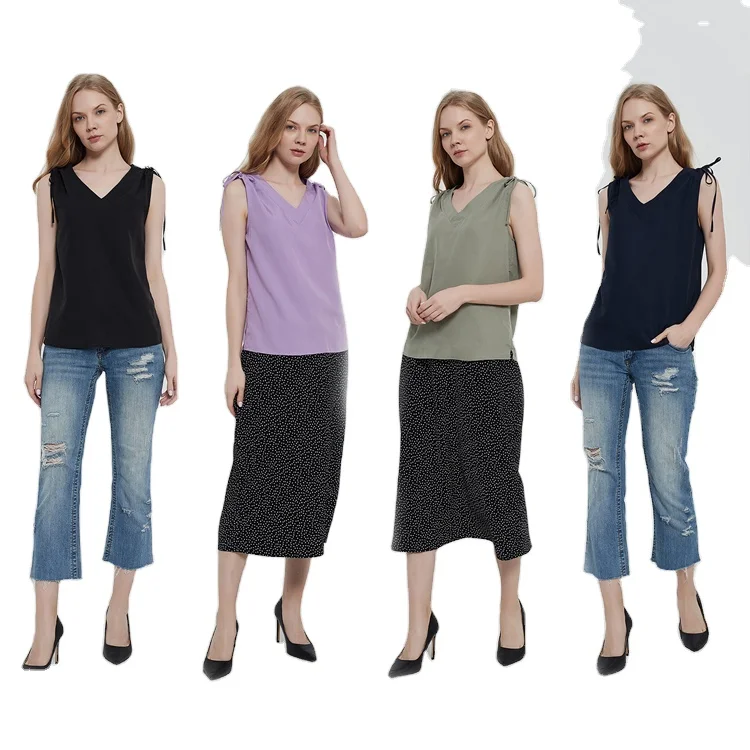 

Summer new style sexy V-neck sleeveless top Breathable and comfortable ladies top, Black/purple/green