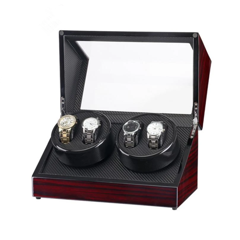 

Cheap luxury double auto wrist watch winder black glossy 4 slots rotation men's gift watch winder box