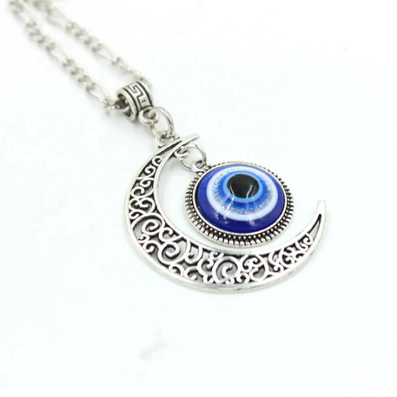 

Fashion Jewelry Silver Tone Celestial Evil Eye Necklace, As pictures