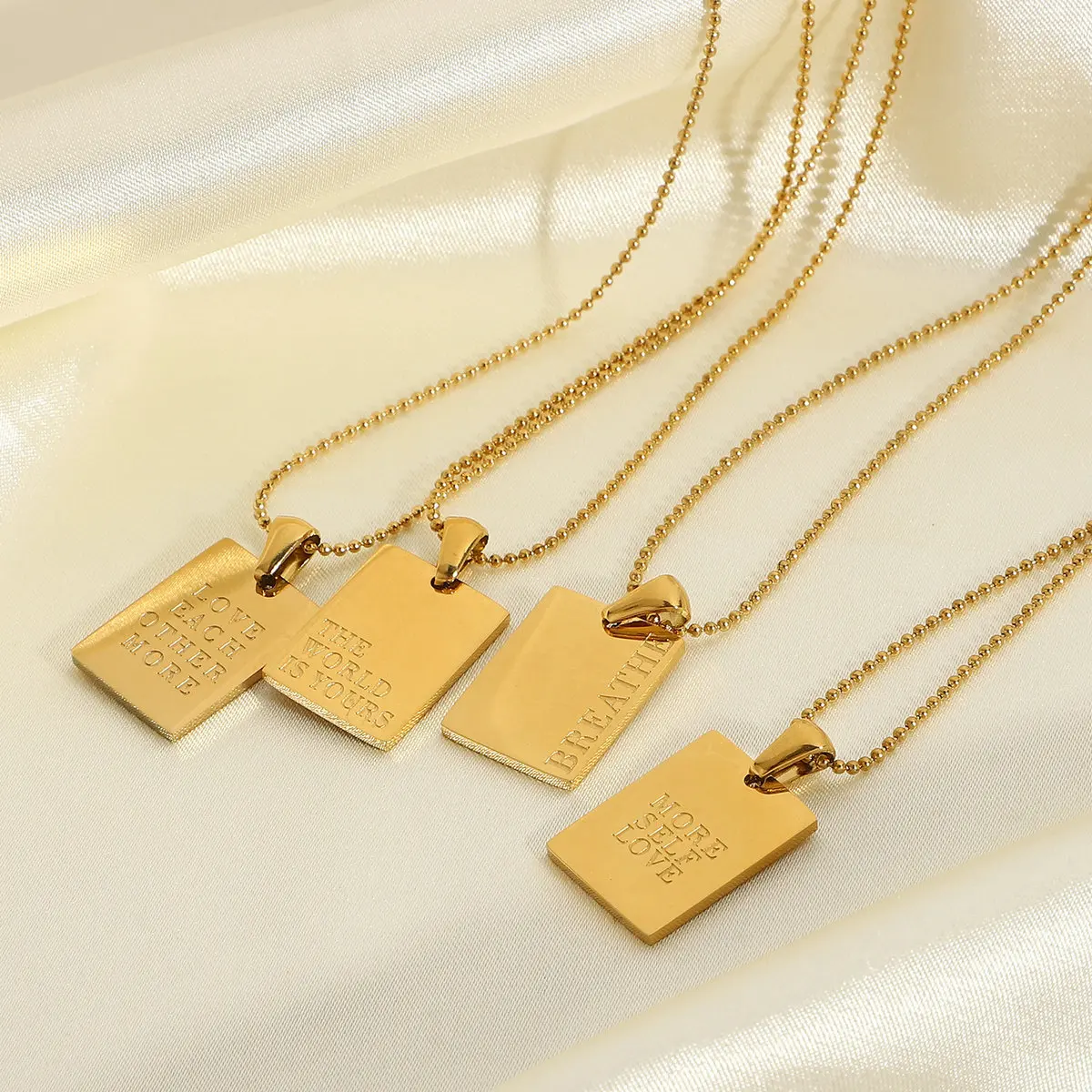 

2022 Fashion Trend 18K Gold Plated Stainless Steel Jewelry Lettering Text Square Pendant Necklace for Women, Gold, silver plated, rose gold color