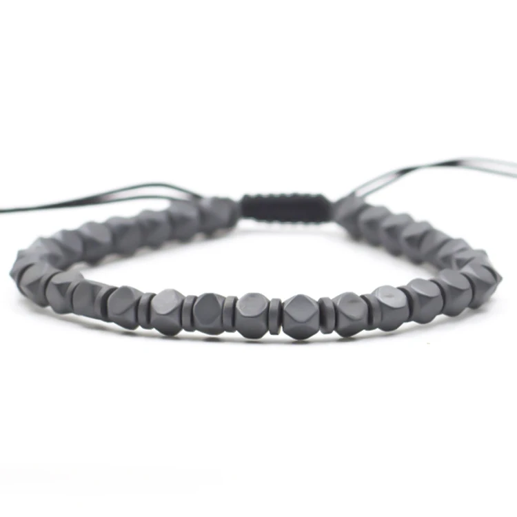 

2021 wholesale custom 4mm natural stone bead handmade woven bracelet hematite bracelet