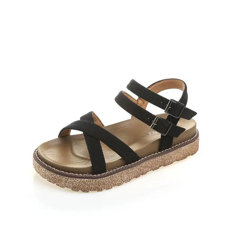 

Factory Sale Retro Ladies Beach Sandals Solid Color Fish Mouth Open Toe Waterproof Platform Ankle Belt Buckle Women Sandals 2021