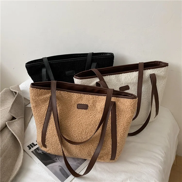 

Lamb Fur Plush Women Large Capacity One-shoulder Tote Bag Cute Chic Messenger Bag