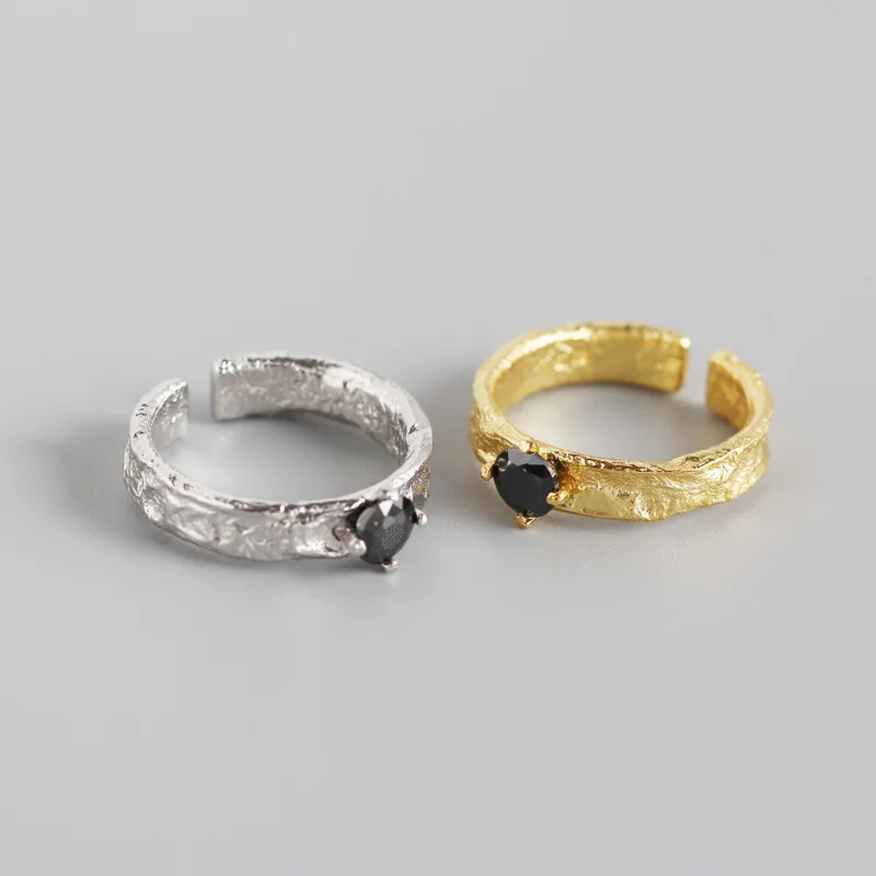 

Geometric Round Gold/Silver Black Stone Women Sterling Silver 925 Rings